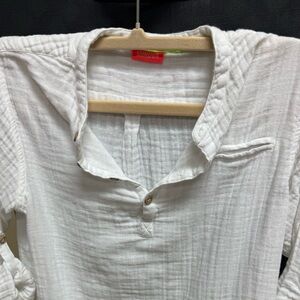 White Cotton Gauze Henley Shirt for Kids